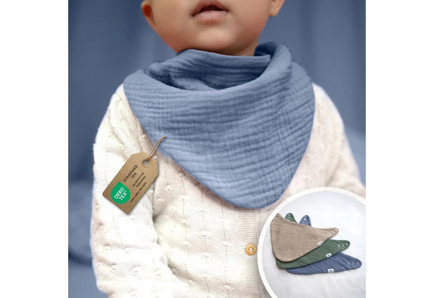 lilimaus Spucktuch Musselin Dreieckstuch Baby Beige/Blau/Grün - Bild 2