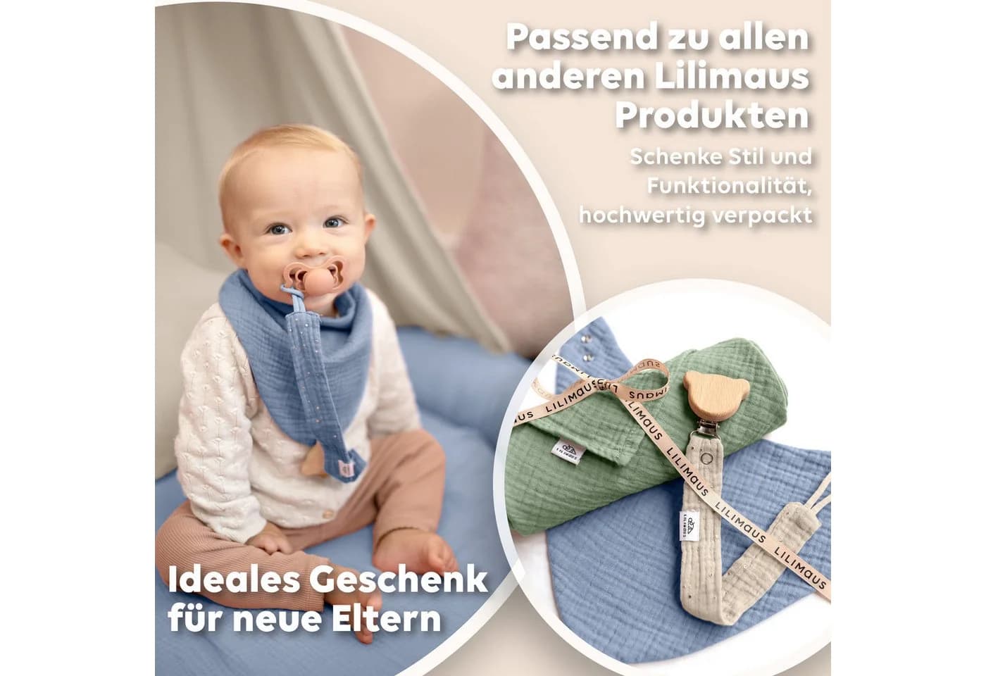 lilimaus Spucktuch Musselin Dreieckstuch Baby Beige/Blau/Grün - Bild 5