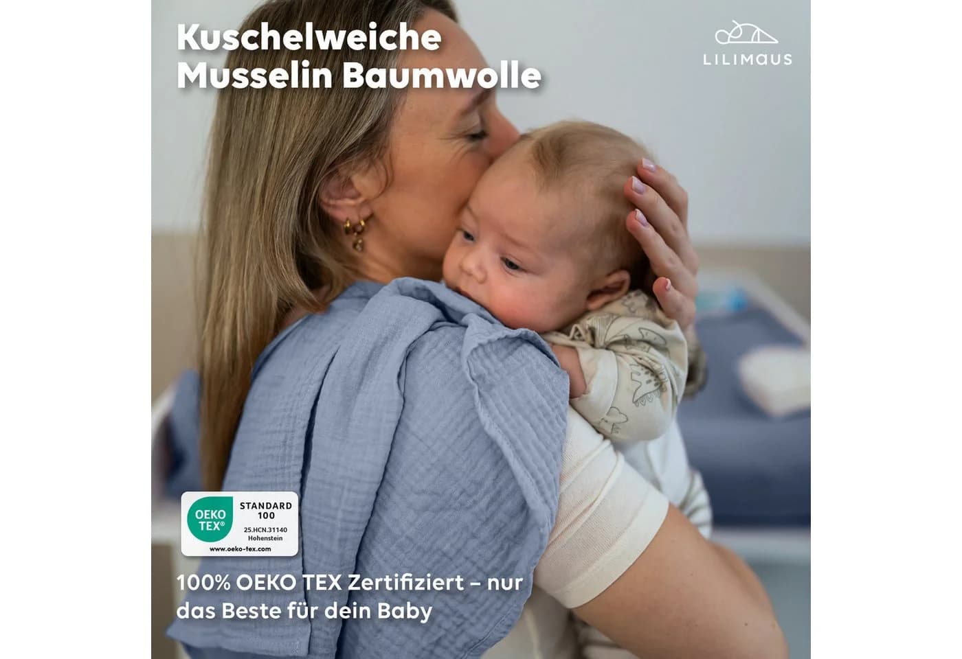 lilimaus Spucktuch Baby 3-tlg. aus 100% Baumwolle Beige/Blau/Grün