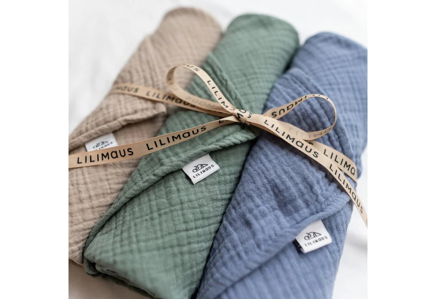lilimaus Spucktuch Baby 3-tlg. aus 100% Baumwolle Beige/Blau/Grün - Bild 2