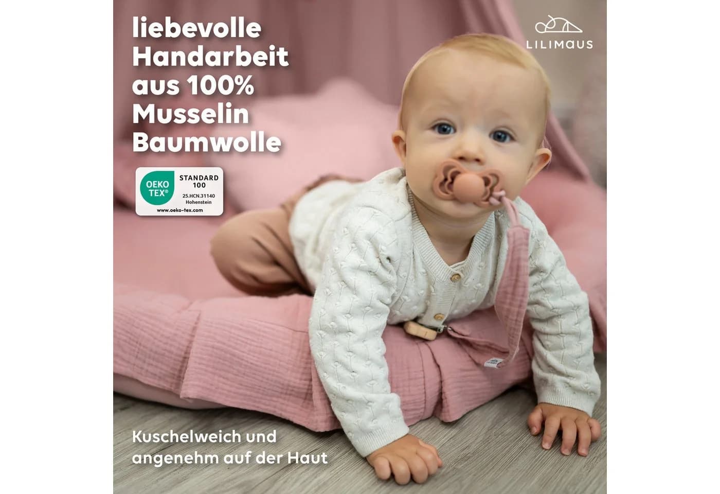 lilimaus Bodenkissen Rosa Musselin-Baumwolle handgenäht