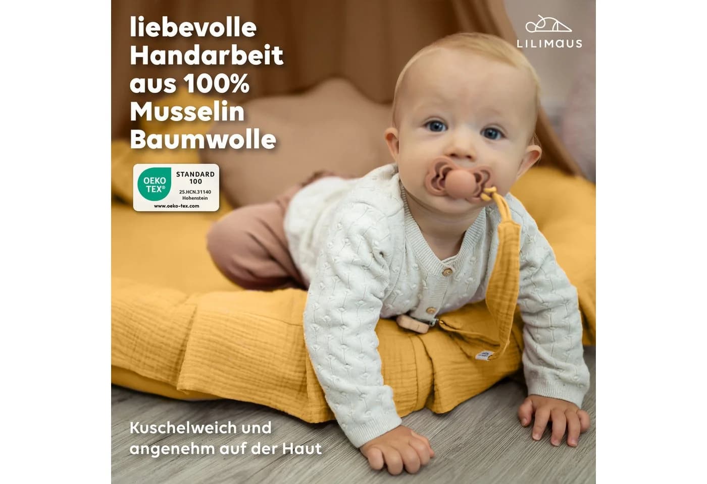 lilimaus Bodenkissen Sitzkissen handgenäht Musselin-Baumwolle Gelb