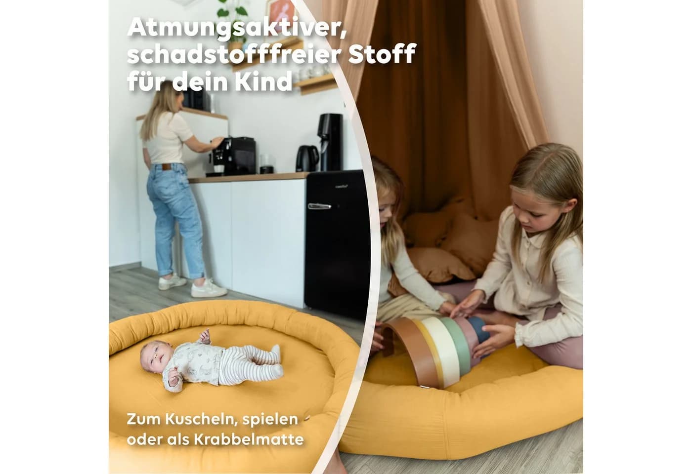 lilimaus Bodenkissen Sitzkissen handgenäht Musselin-Baumwolle Gelb - Bild 3