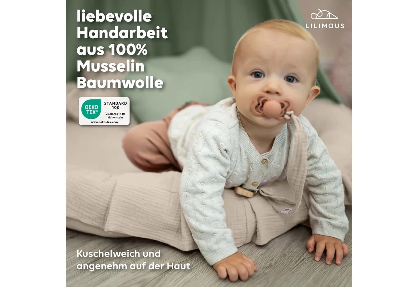 lilimaus Bodenkissen Kinder Musselin-Baumwolle Beige Handgenäht