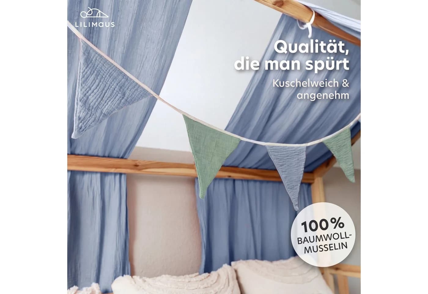 lilimaus Wimpelkette Sternenkette Kinderzimmer Musselin 12 Farben - Bild 3