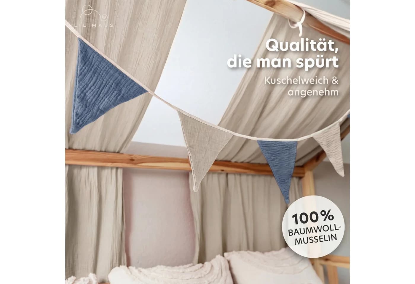lilimaus Wimpelkette Sternenkette Kinderzimmer Musselin 12 Farben - Bild 3