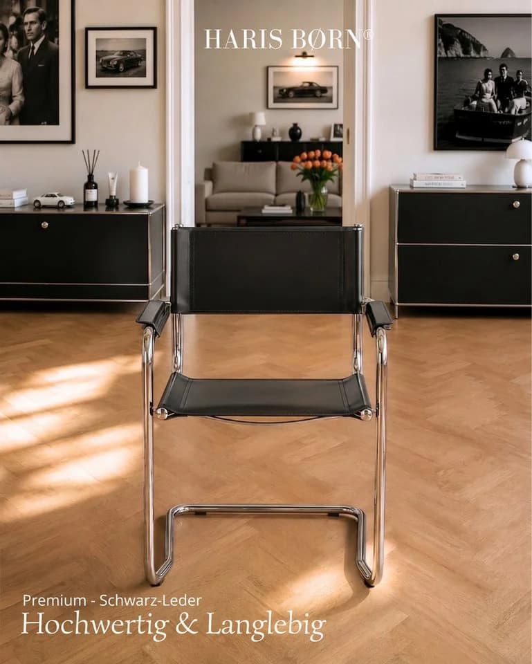 Haris Børn Freischwinger LUX 4er Set Schwarz Echtleder - Bild 5