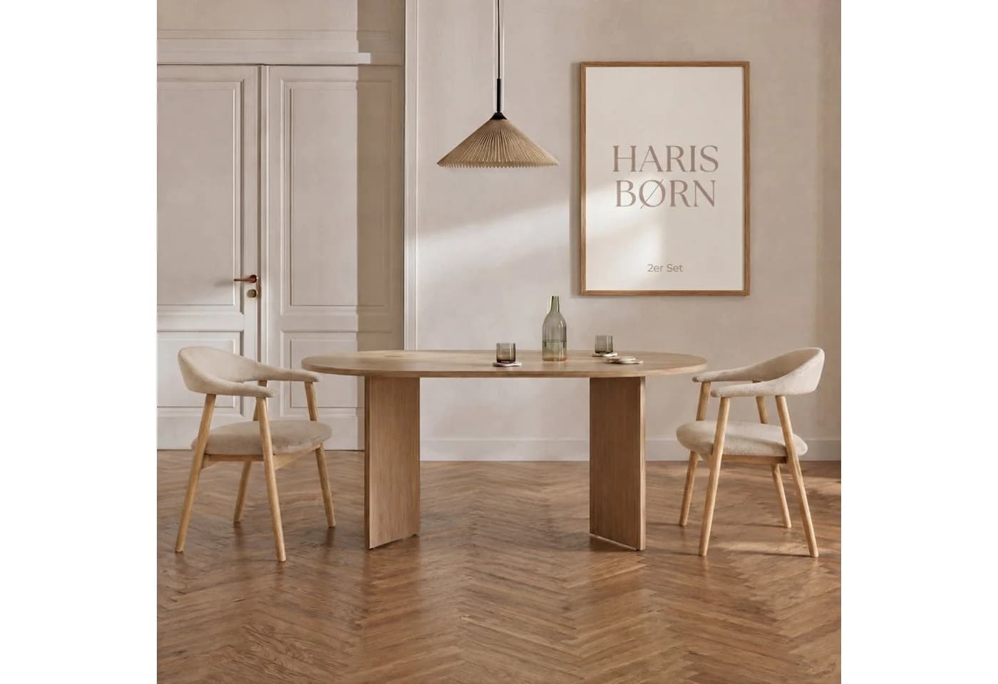 Haris Børn Esszimmerstuhl ELIN Set 2 St. Massiv Eiche Beige Stoff - Bild 2