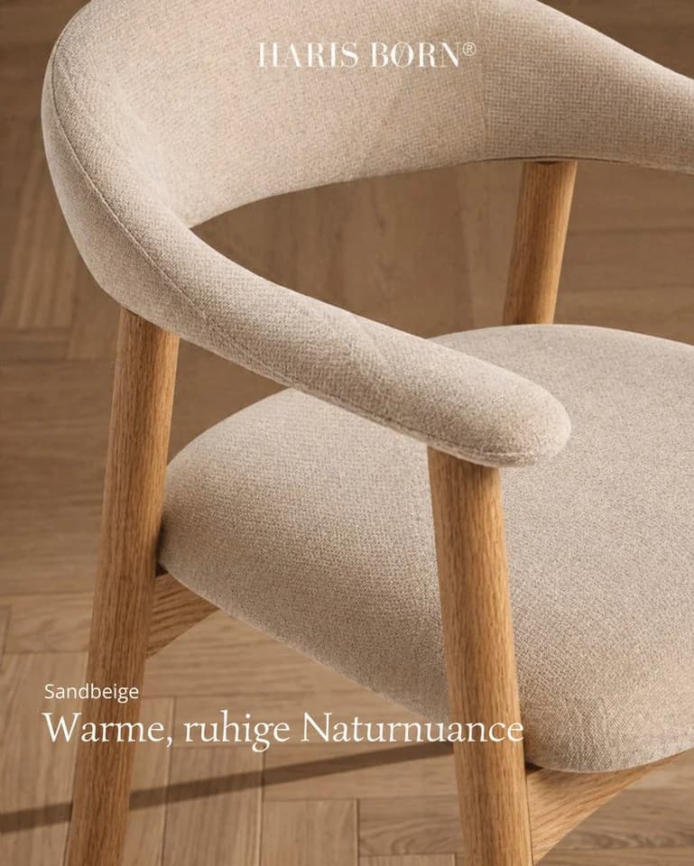 Haris Børn Esszimmerstuhl ELIN Set 2 St. Massiv Eiche Beige Stoff - Bild 5