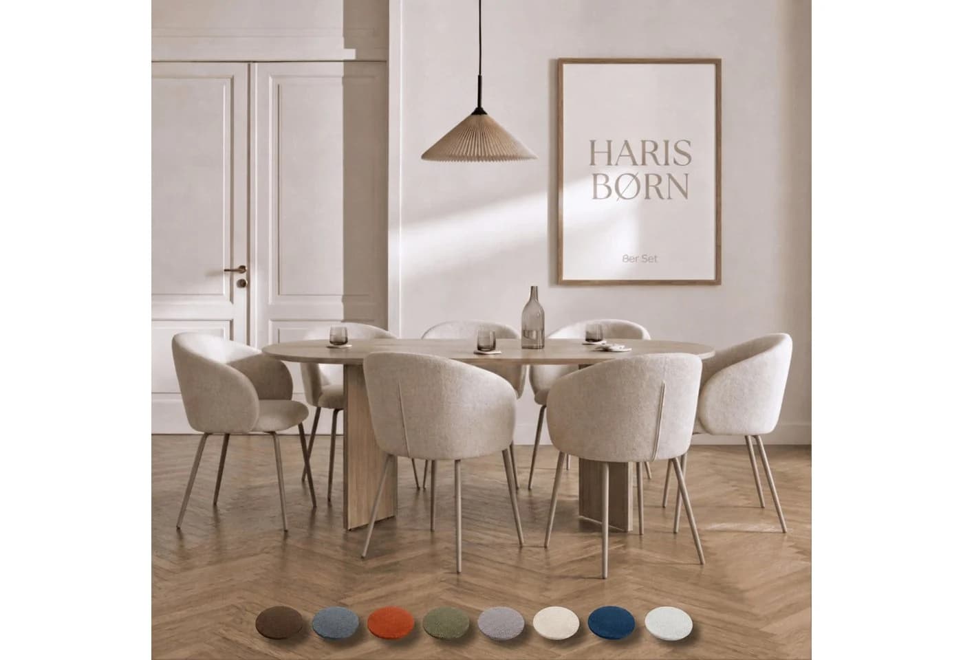 Haris Børn NØR Esszimmerstuhl mit Armlehnen 8er Set Beige Grau - Bild 2