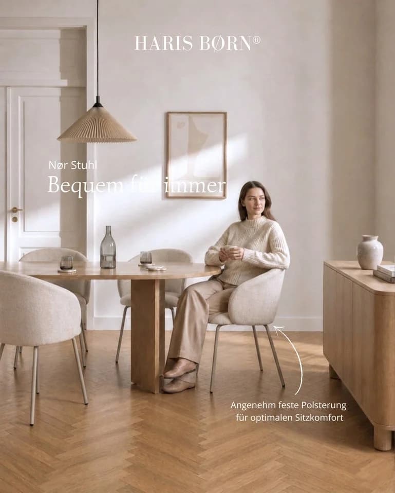 Haris Børn NØR Esszimmerstuhl mit Armlehnen 8er Set Beige Grau - Bild 3