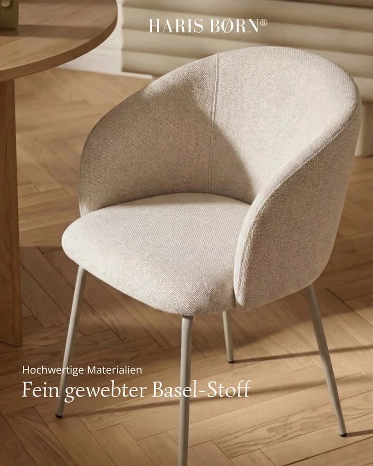 Haris Børn NØR Esszimmerstuhl mit Armlehnen 8er Set Beige Grau - Bild 4