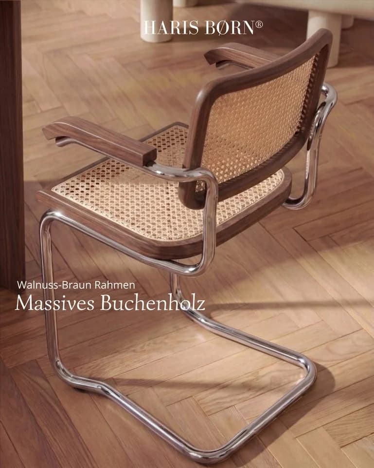 Haris Børn Freischwinger Wiener Geflecht 2er Set Walnuss mit Armlehnen - Bild 5