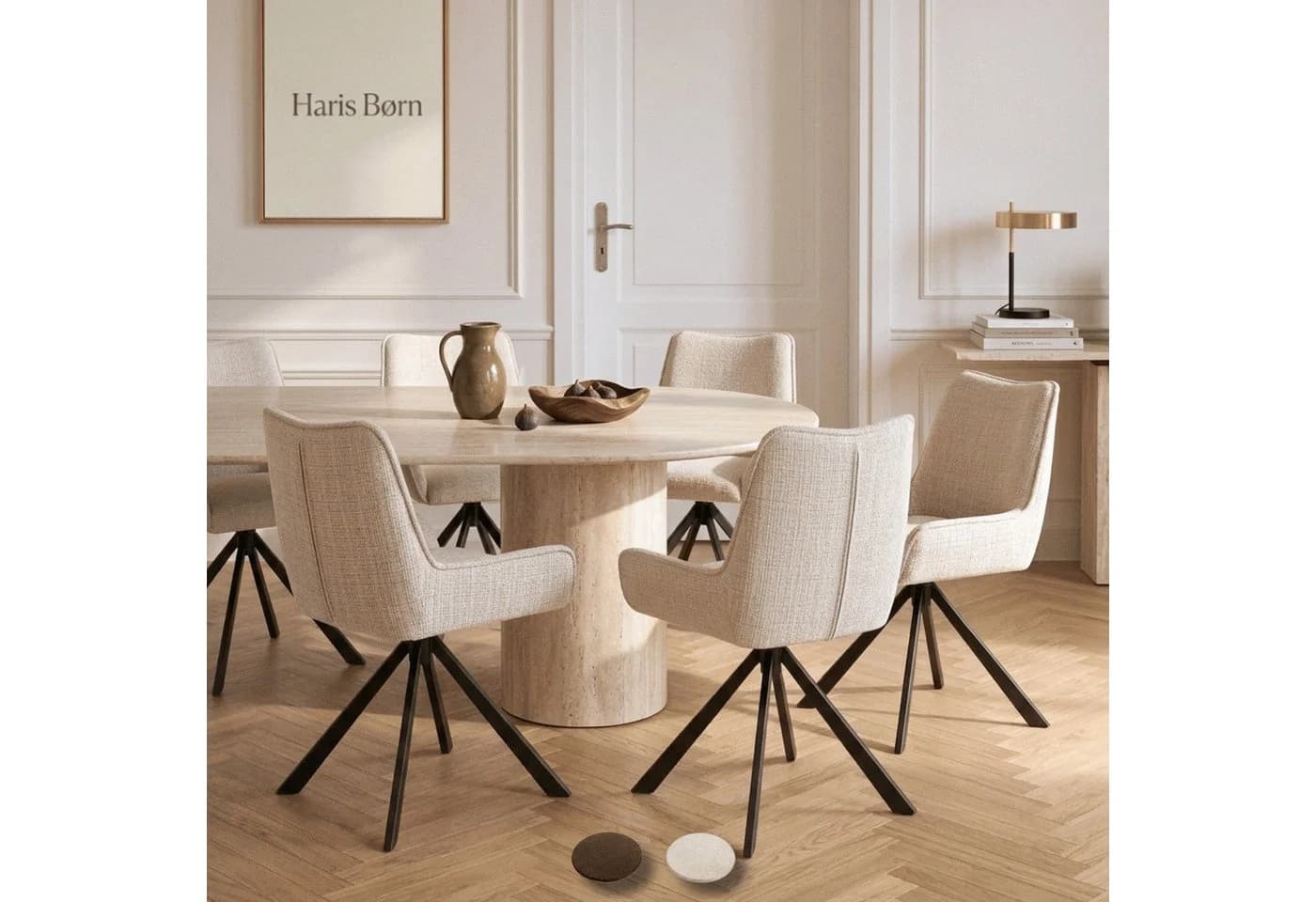 Haris Børn Esszimmerstuhl 6er Set Beige Schwarz Drehbar - Bild 2