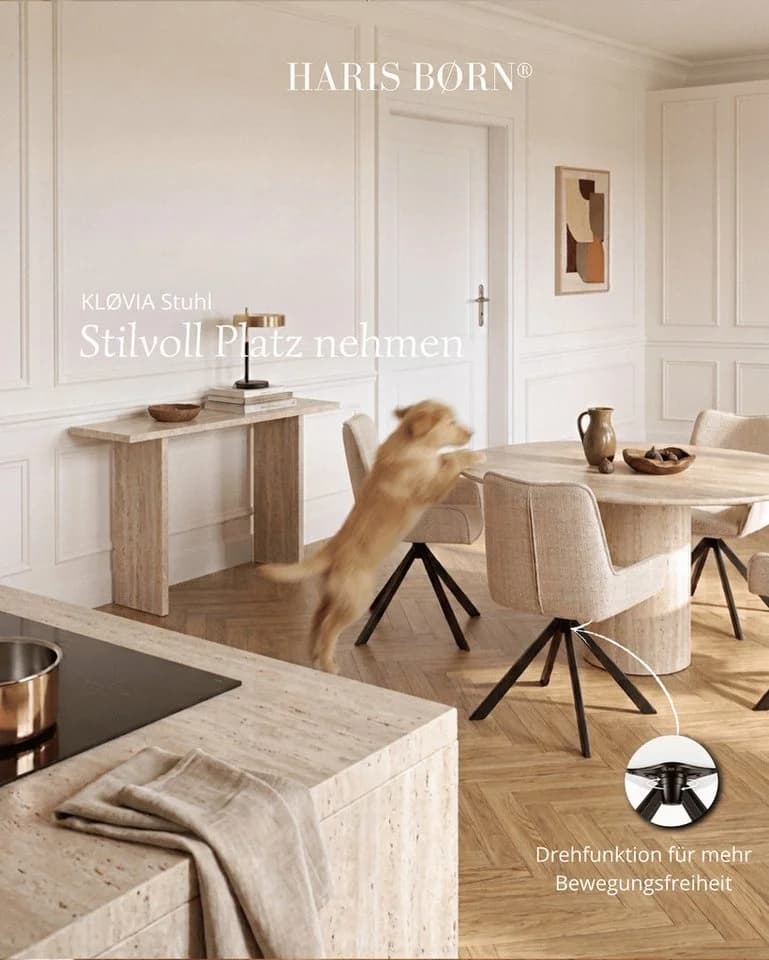 Haris Børn Esszimmerstuhl 6er Set Beige Schwarz Drehbar - Bild 3