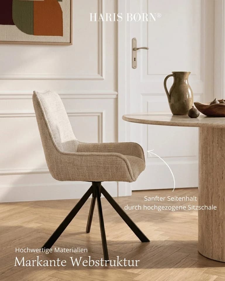 Haris Børn Esszimmerstuhl 6er Set Beige Schwarz Drehbar - Bild 5