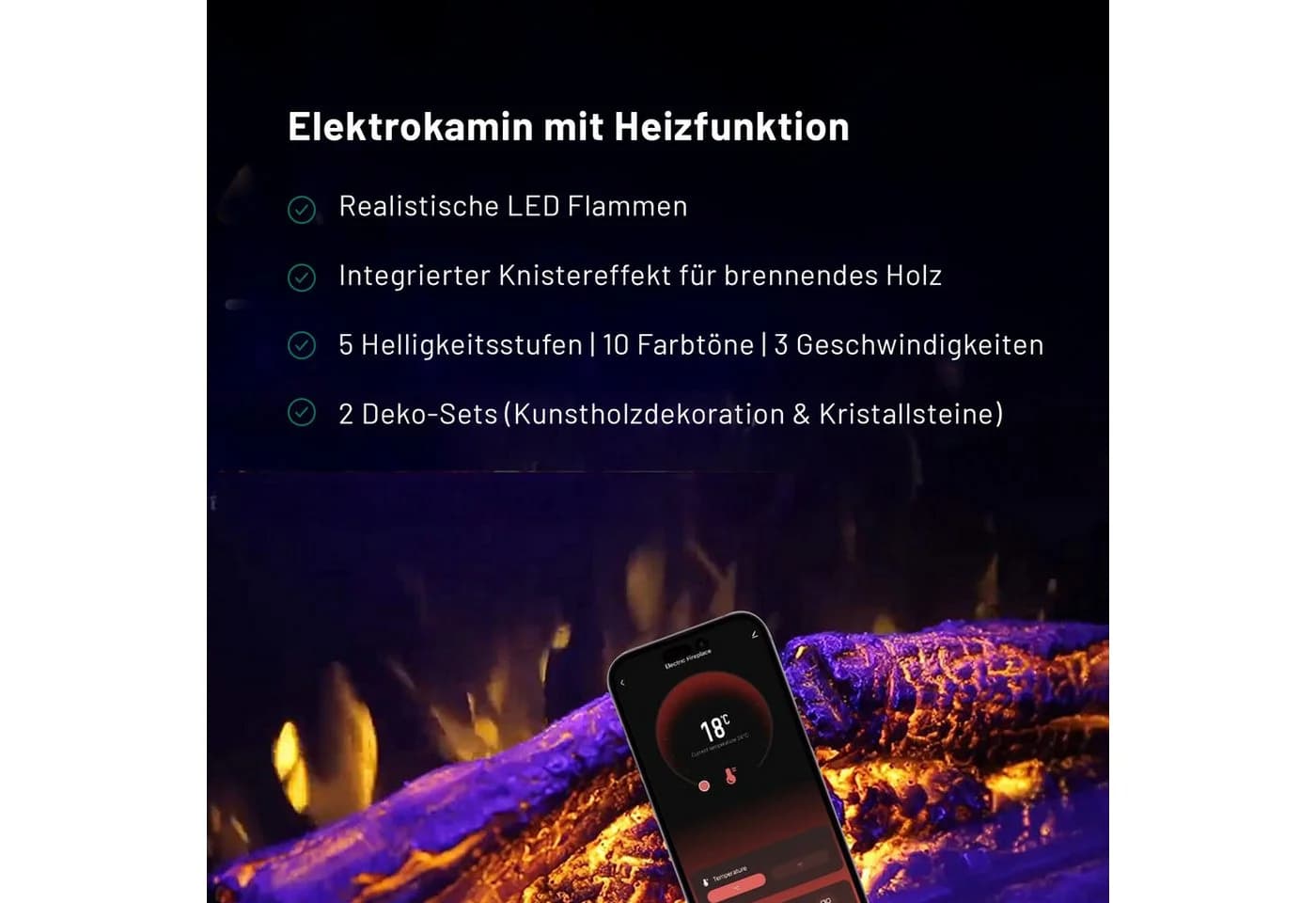 GLOW FIRE Elektrokamin Cobalt Standkamin mit 3D Feuer und Heizung - Bild 3
