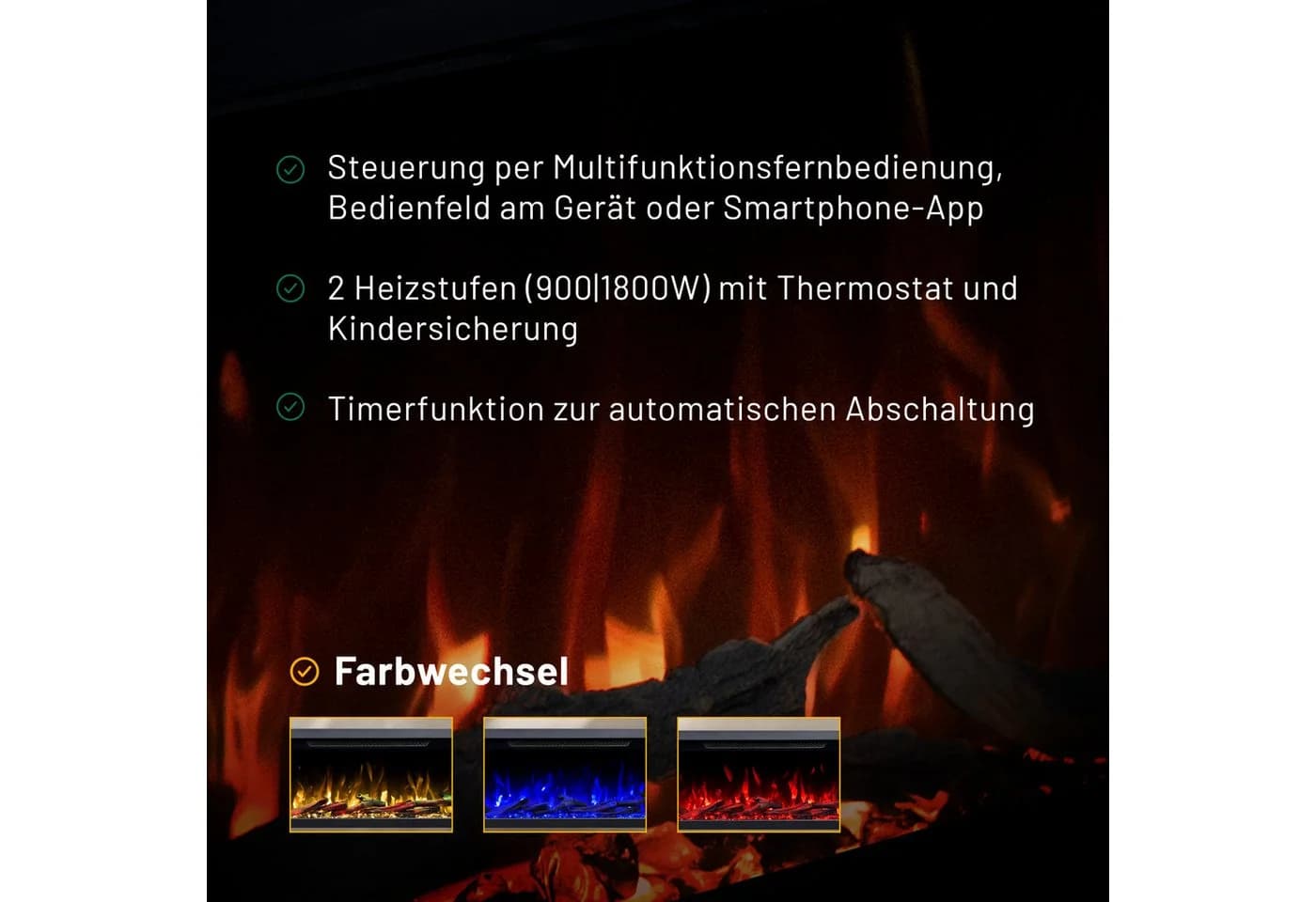 GLOW FIRE Elektrokamin Cobalt Standkamin mit 3D Feuer und Heizung - Bild 4