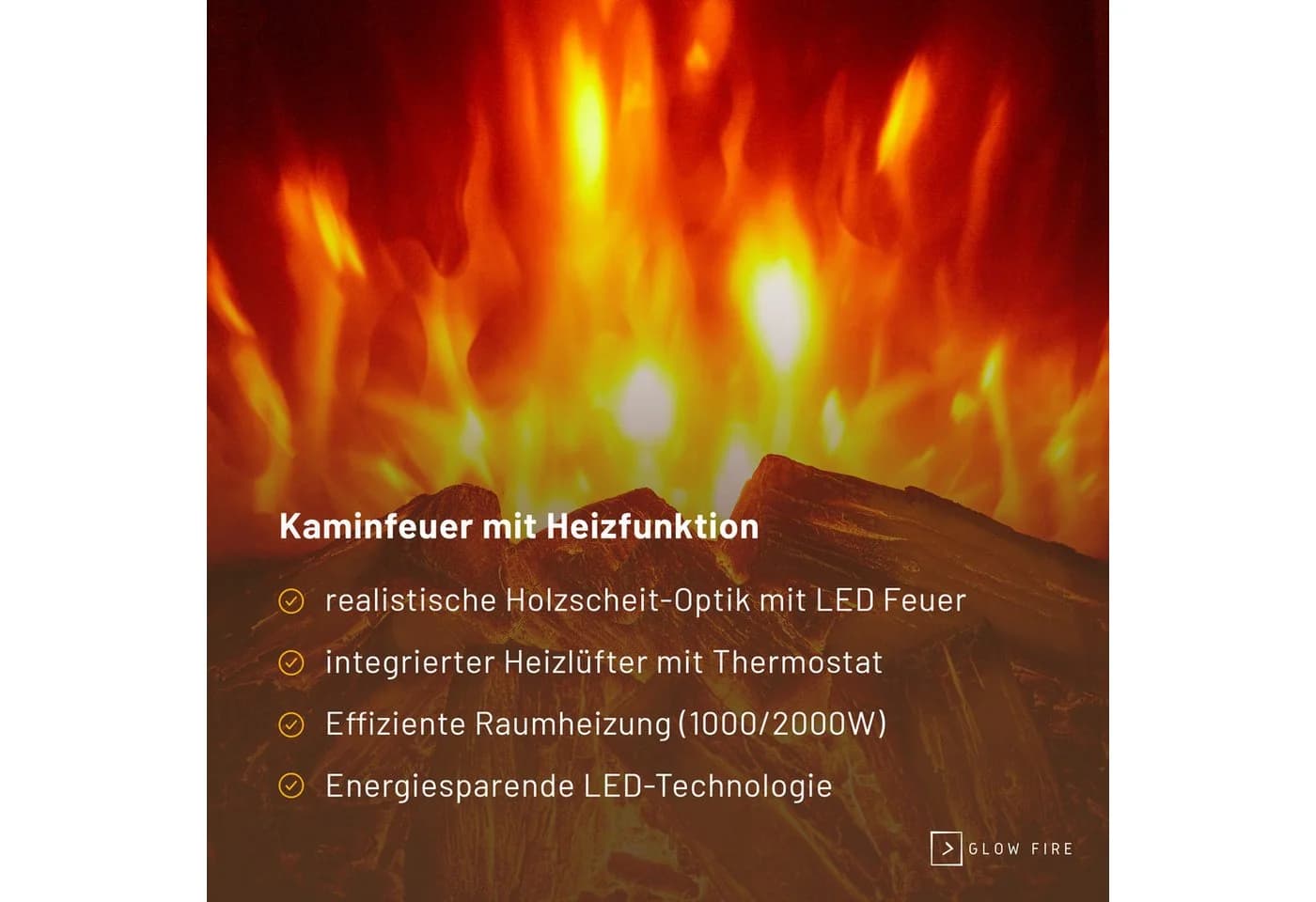 GLOW FIRE Elektrokamin LED Ofen mit Timer und Heizfunktion Schwarz - Bild 3