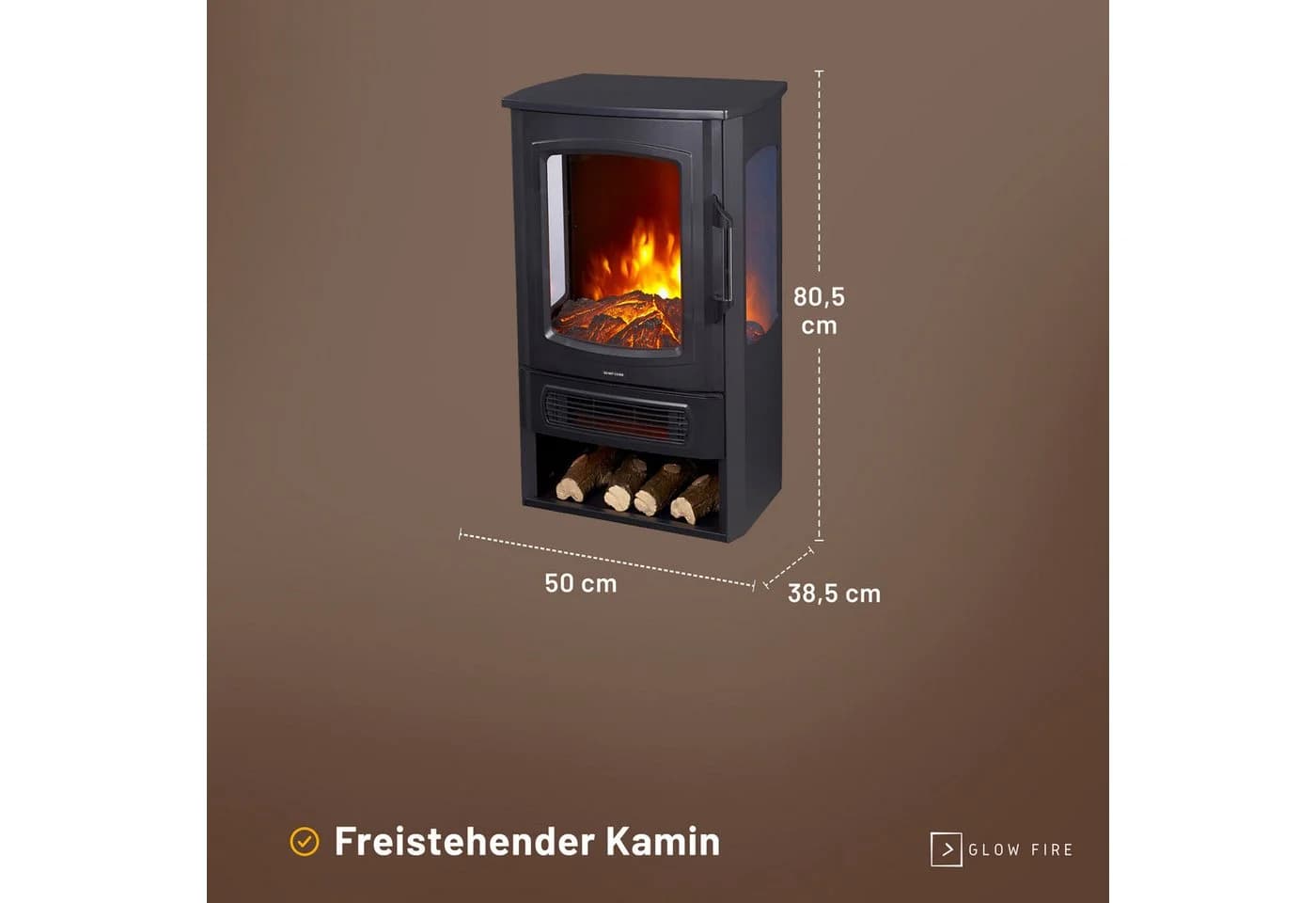 GLOW FIRE Elektrokamin LED Ofen mit Timer und Heizfunktion Schwarz - Bild 4