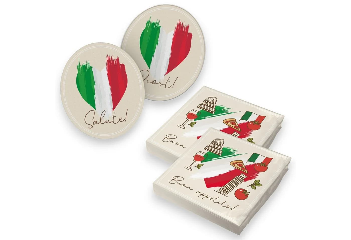 itenga Servietten & Bierdeckel Set Italien Flagge Motiv 40x - Bild 2