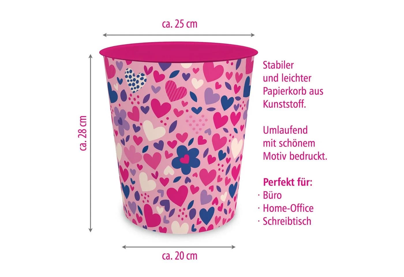 itenga Papierkorb ca. 11 Liter - Motiv HERZEN