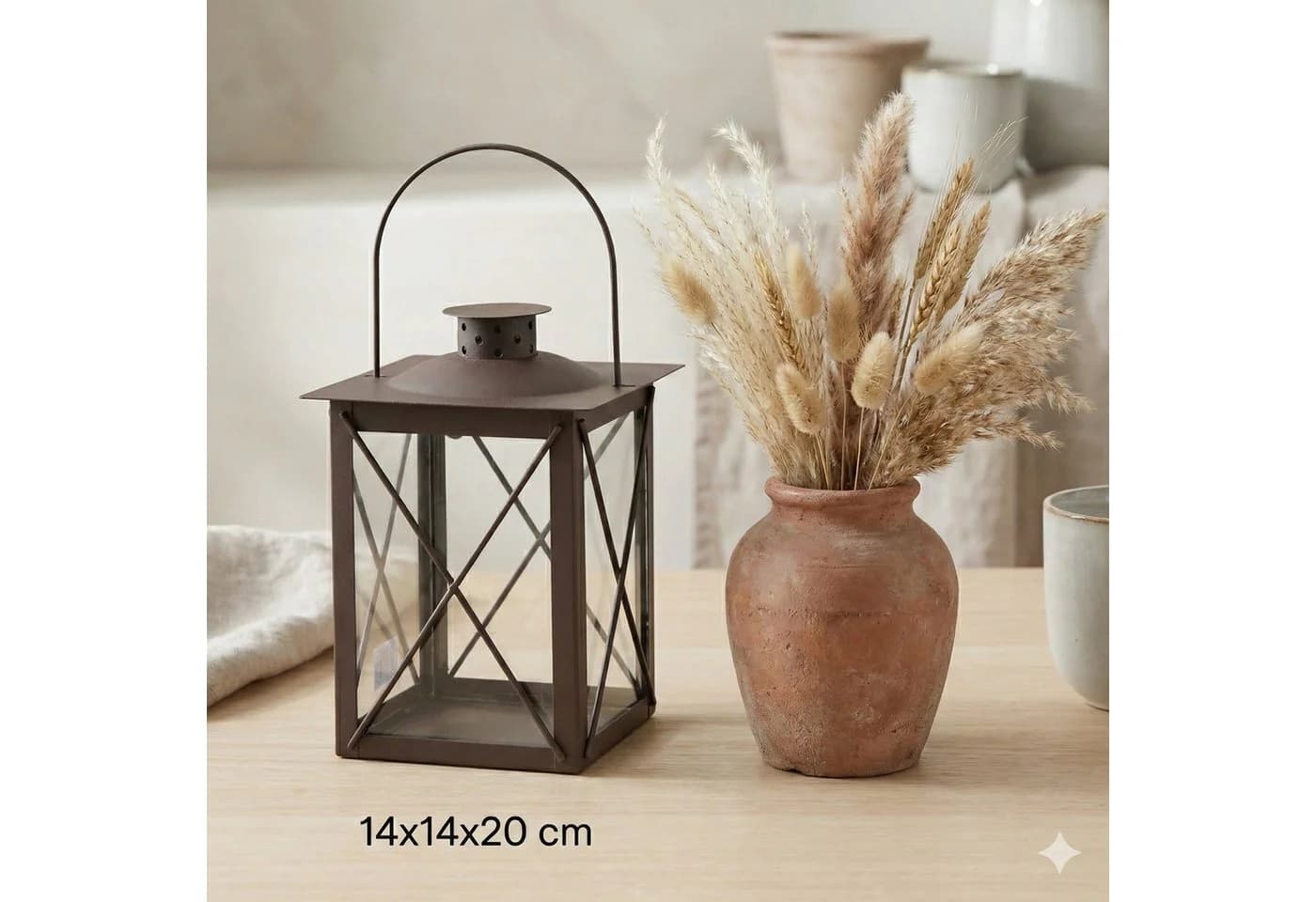 ReWu Kerzenlaterne Metall Braun 20 cm Eisen Windlicht mit Glas - Bild 4