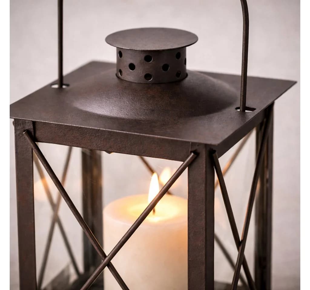 ReWu Kerzenlaterne Metall Braun 20 cm Eisen Windlicht mit Glas - Bild 5