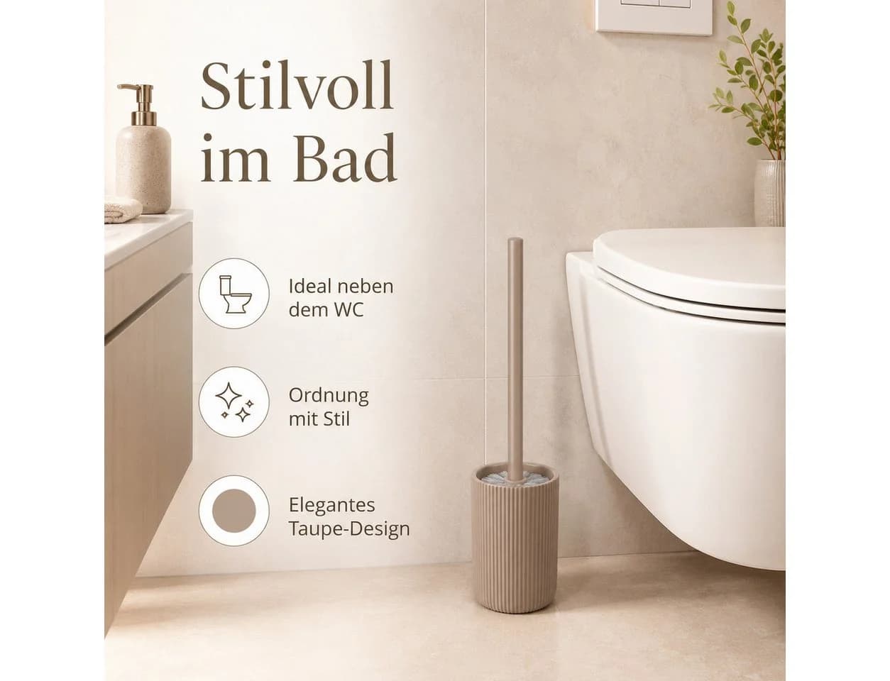 ReWu WC-Garnitur SAMOS Taupe mit geripptem Halter