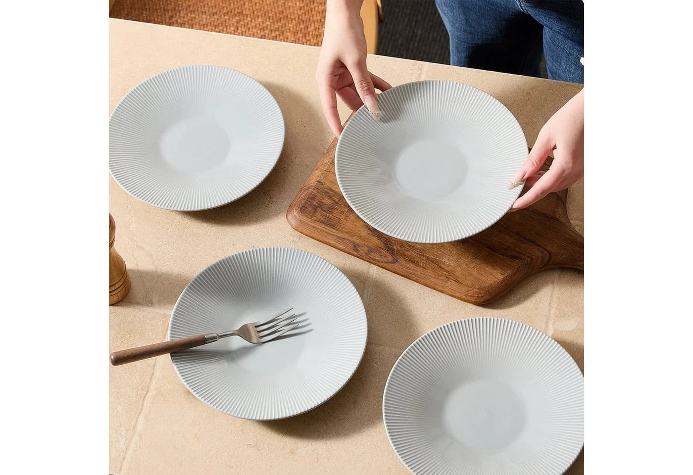 JIWOO Keramik-Tellerset 4-teilig Grau Ø21,2cm - Bild 5