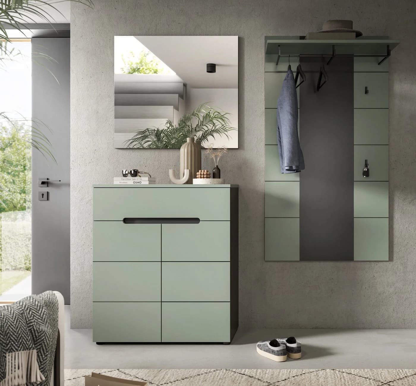 Inn.Furn Garderoben-Set Cooper 3-teilig Salbei Grün Basalt Grau