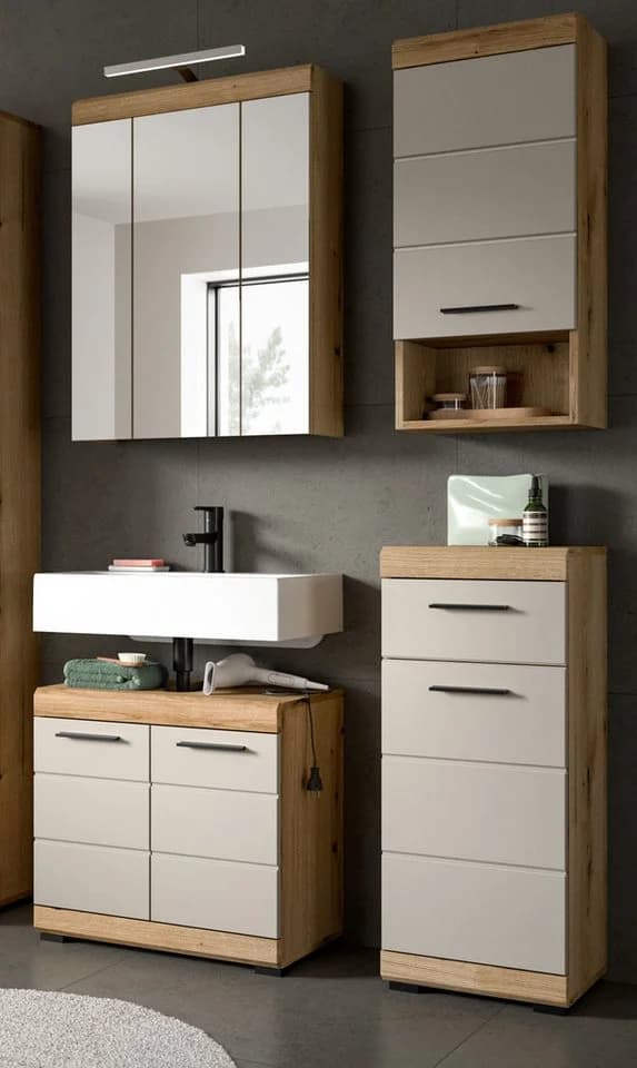 Inn.Furn Badkommode Shawn Badschrank Eiche Sand/Kaschmir 37x88cm Vollauszug - Bild 5