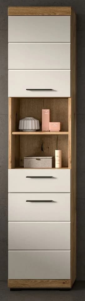 Inn.Furn Hochschrank Shawn Badschrank Eiche Sand Schwarz 2-türig