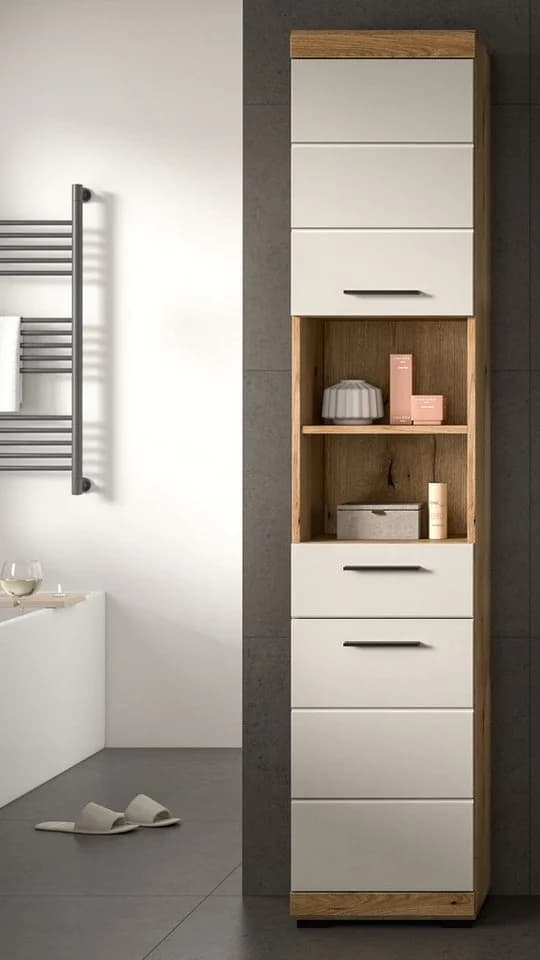 Inn.Furn Hochschrank Shawn Badschrank Eiche Sand Schwarz 2-türig - Bild 3