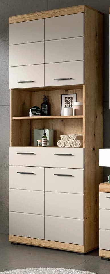 Inn.Furn Hochschrank Shawn Badschrank Eiche Dekor Sand/Kaschmir 4-türig - Bild 2