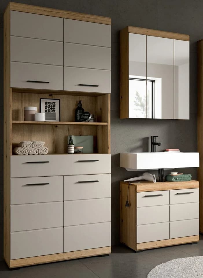 Inn.Furn Hochschrank Shawn Badschrank Eiche Dekor Sand/Kaschmir 4-türig - Bild 3