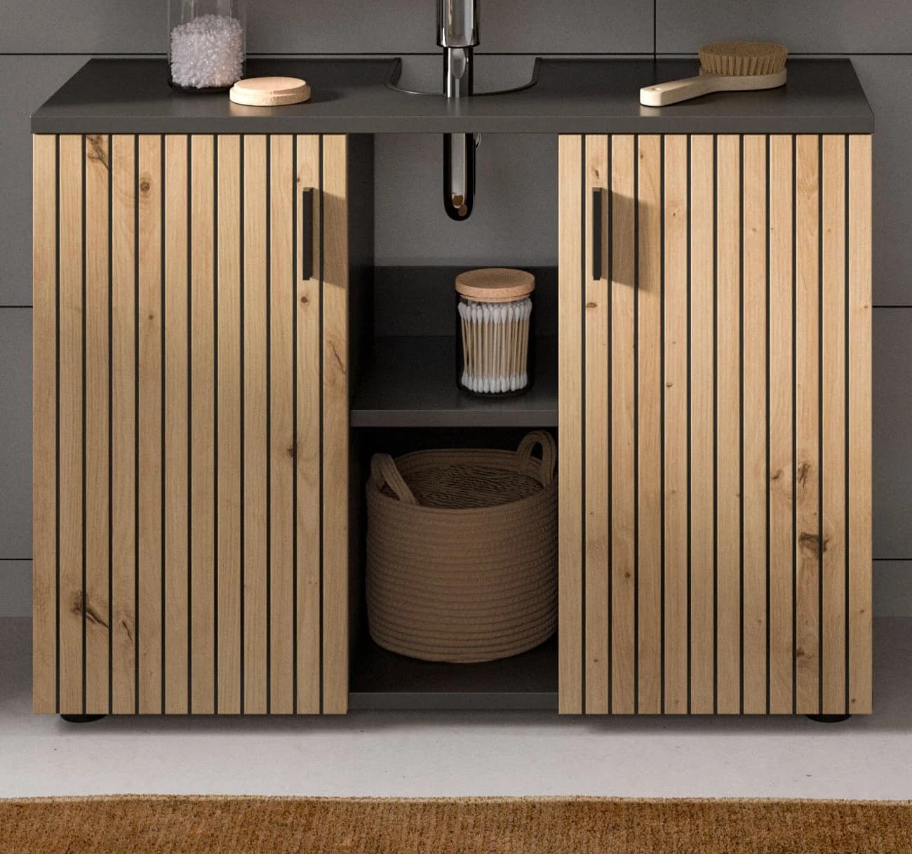 Inn.Furn Waschbeckenunterschrank Livia Artisan Eiche Grau 80cm