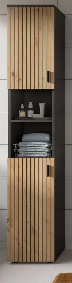 Inn.Furn Hochschrank Livia Badschrank Eiche Grau 2-türig