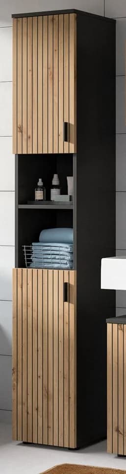 Inn.Furn Hochschrank Livia Badschrank Eiche Grau 2-türig - Bild 2