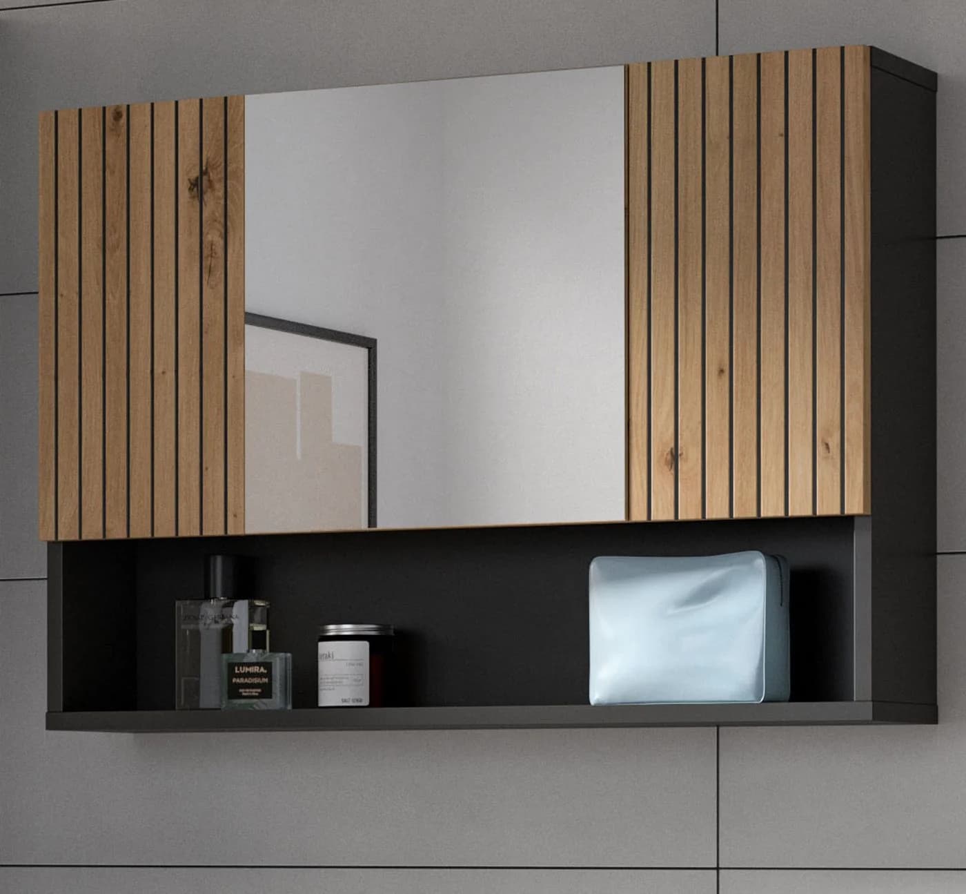 Inn.Furn Badezimmerspiegelschrank Livia 3-türig Grau Eiche Dekor - Bild 2