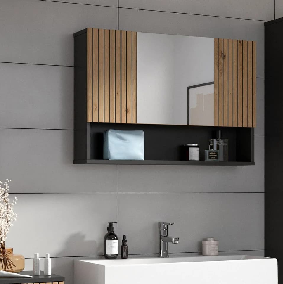 Inn.Furn Badezimmerspiegelschrank Livia 3-türig Grau Eiche Dekor - Bild 3