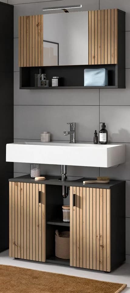 Inn.Furn Badezimmerspiegelschrank Livia 3-türig Grau Eiche Dekor - Bild 5
