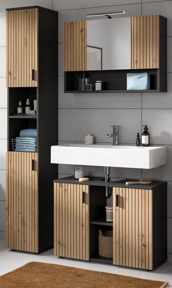 Inn.Furn Badmöbel-Set Livia 3-teilig Eiche Artisan Basaltgrau - Bild 2