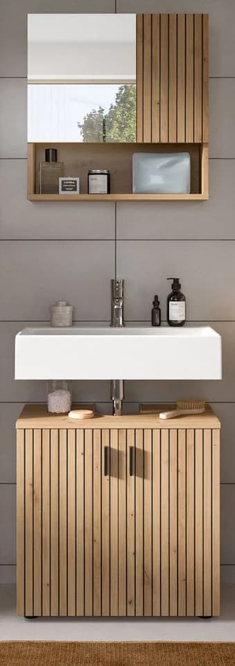 Inn.Furn Badmöbel-Set Livia, Artisan Eiche, mit Spiegelschrank und Waschbeckenunterschrank