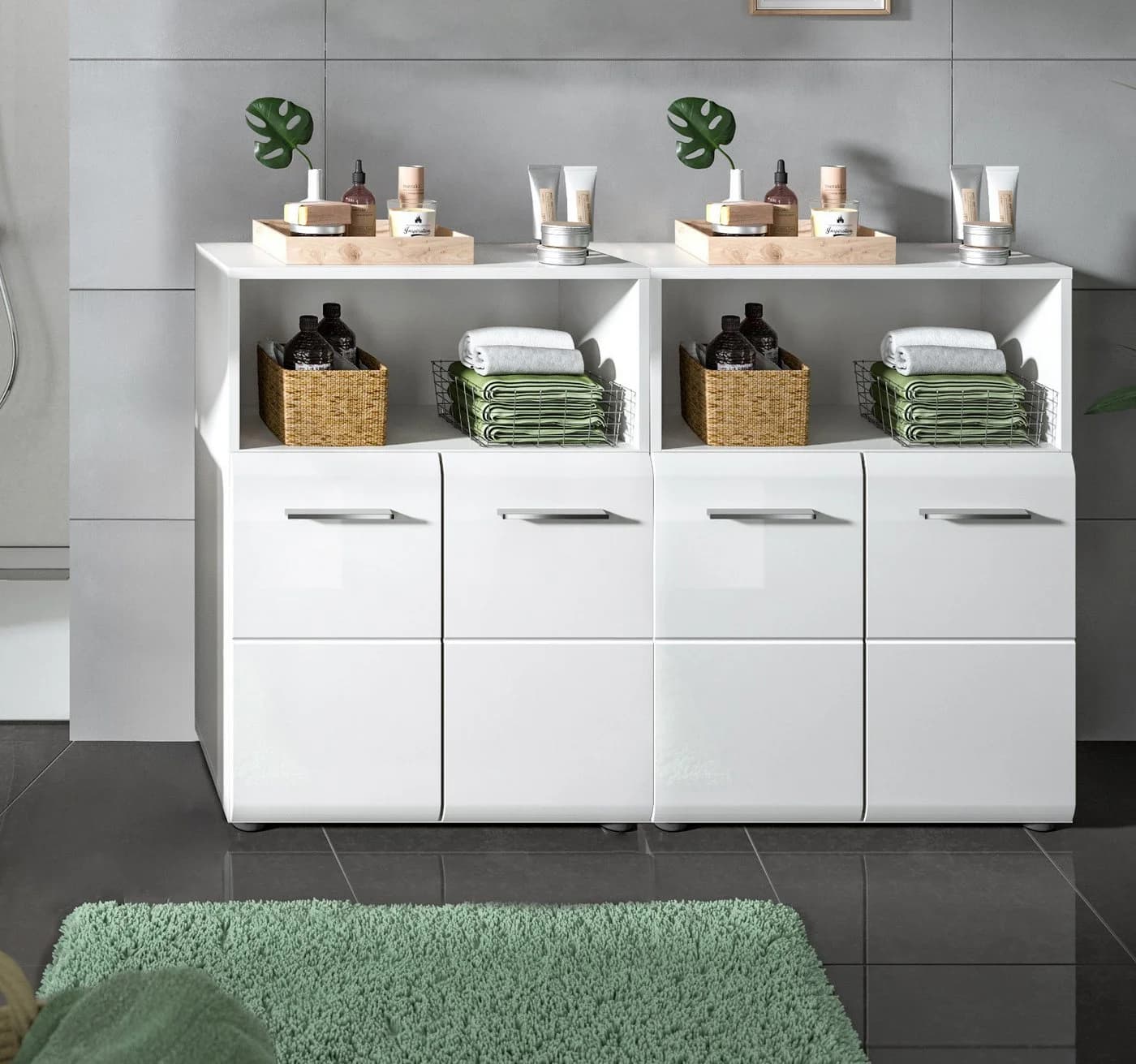 Inn.Furn Badkommode Cover Set 2x Badschrank Weiß Hochglanz