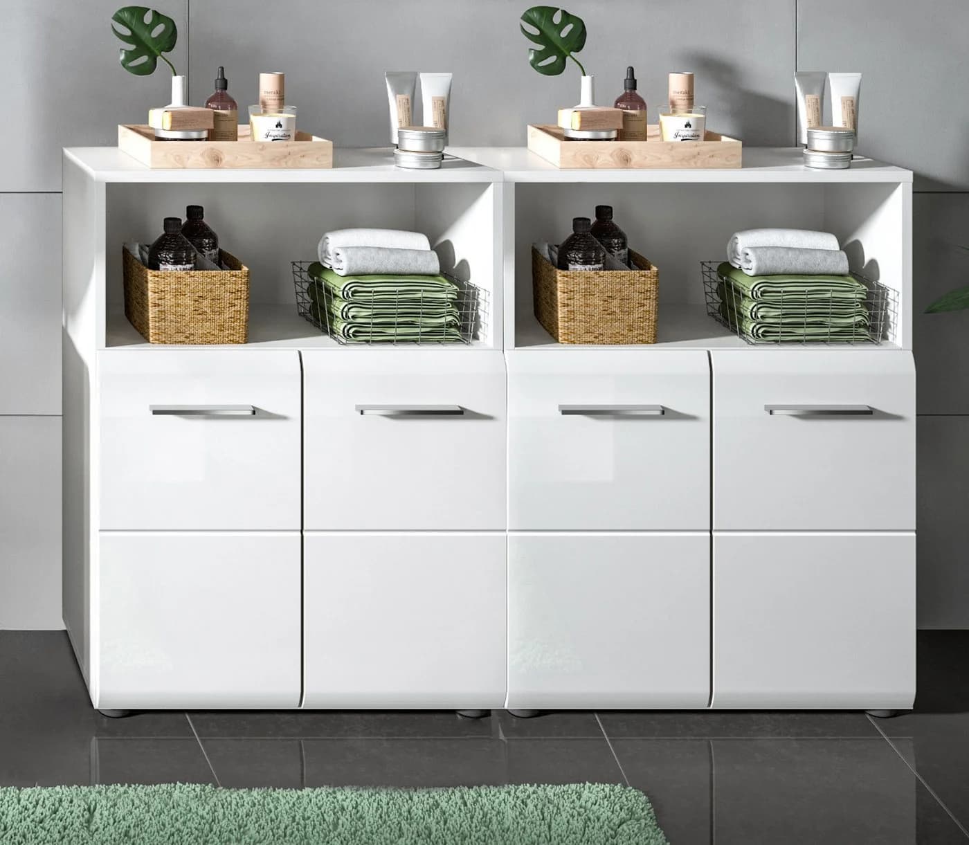 Inn.Furn Badkommode Cover Set 2x Badschrank Weiß Hochglanz - Bild 5
