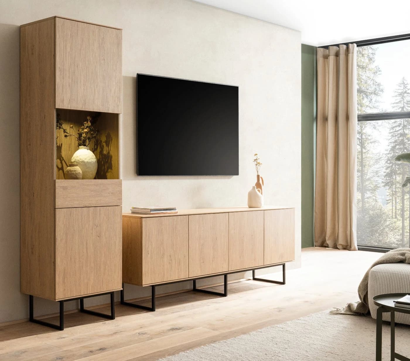 Furn.Design Wohnwand Breda Stone Eiche Push-to-Open