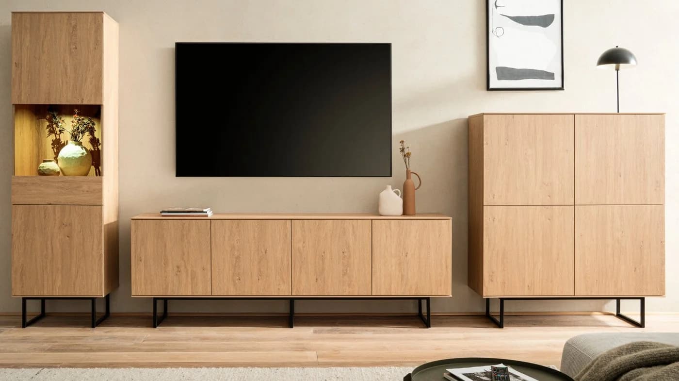 Furn.Design Wohnwand Breda 3-teilig Stone Eiche Schwarz Push-to-Open
