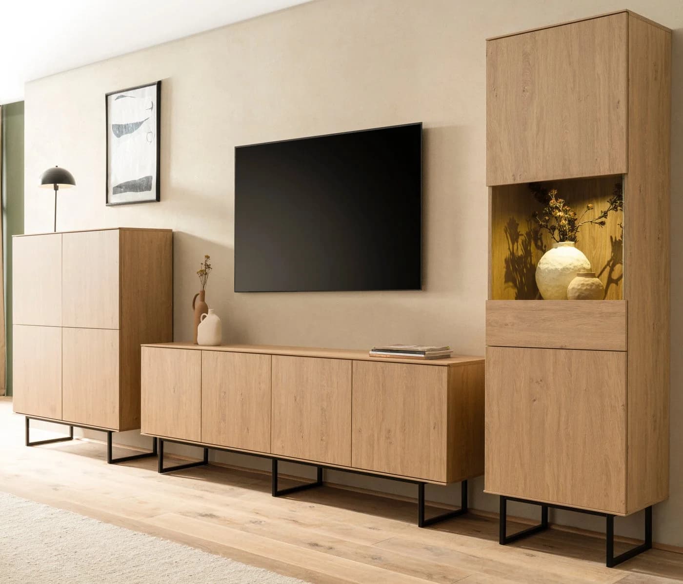 Furn.Design Wohnwand Breda 3-teilig Stone Eiche Schwarz Push-to-Open - Bild 2