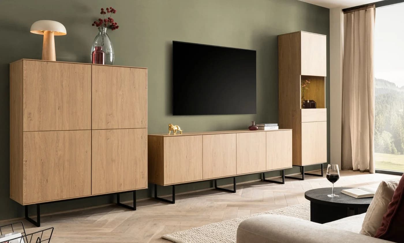 Furn.Design Wohnwand Breda 3-teilig Stone Eiche Schwarz Push-to-Open - Bild 3
